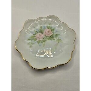 Pink Roses Hand Painted Hand Made Porcelain Trinket Tray 1999 14K Lined Signed